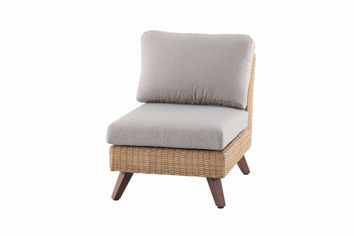 1-Sitzer Sofaelement, Royal Riviera Serie, Gartenmöbel, Holzoptik-Gestell, Helles Geflecht, Wetterfest, UV-beständig, Pflegeleicht, Robust, Zeitloses Design, Lounge-Lösungen, Outdoor-Komfort