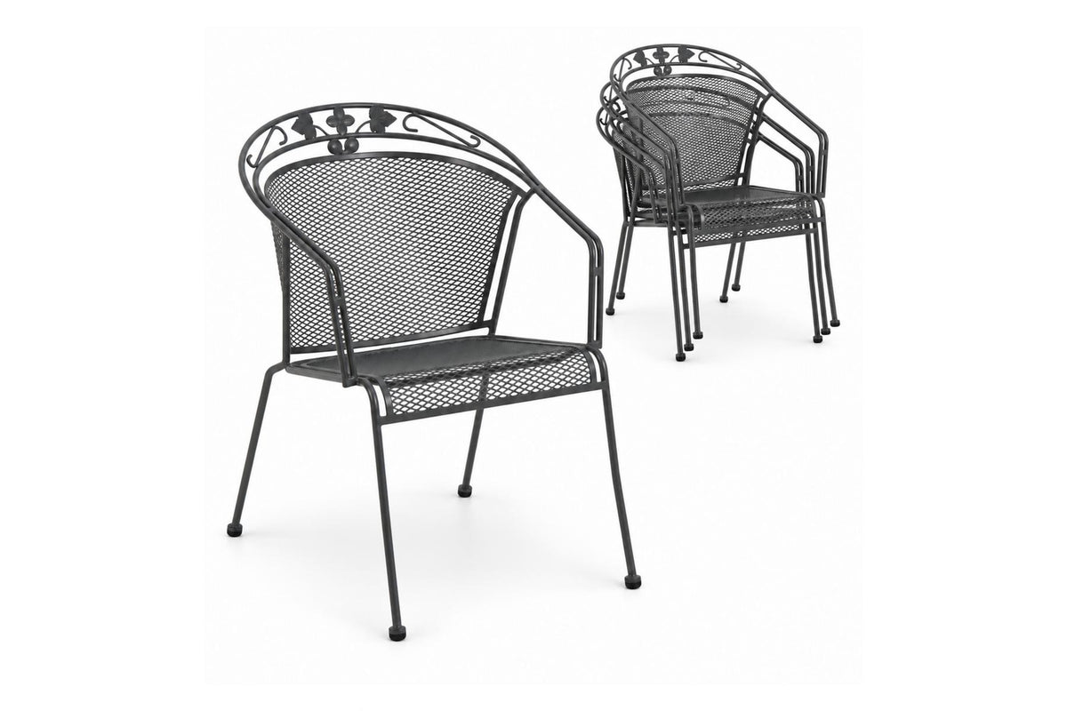 Royal Garden Elegance 4er-Set Stapelsessel Streckmetall Eisengrau