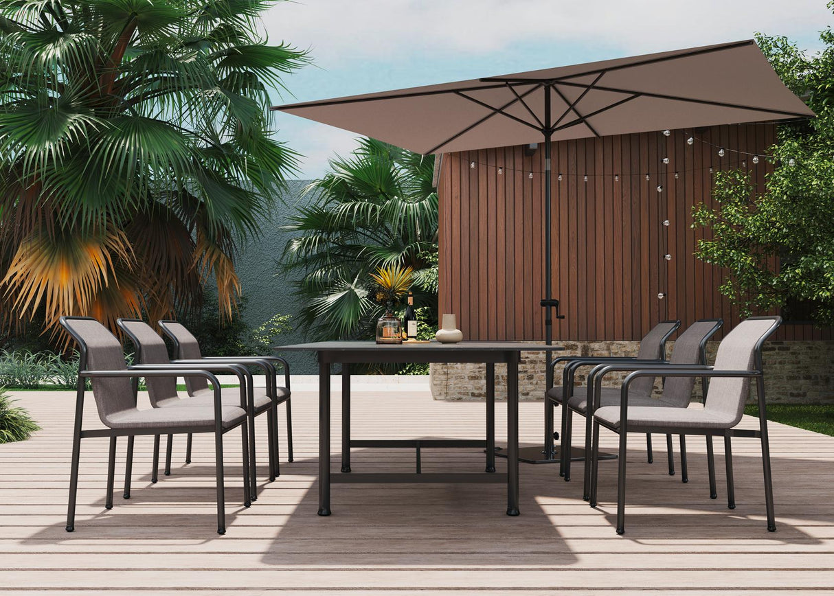 Ambientebild von der Seite von Royal Garden Royal Cico XL Gartentisch 270x110 cm Fairstone-Keramik