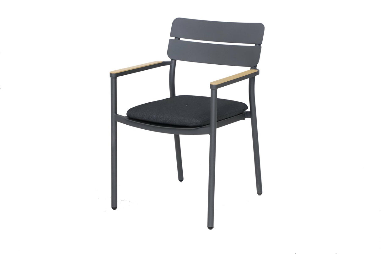 Royal Garden Norland Stapelbarer Gartenstuhl mit Armlehnen Anthrazit mit Kissen