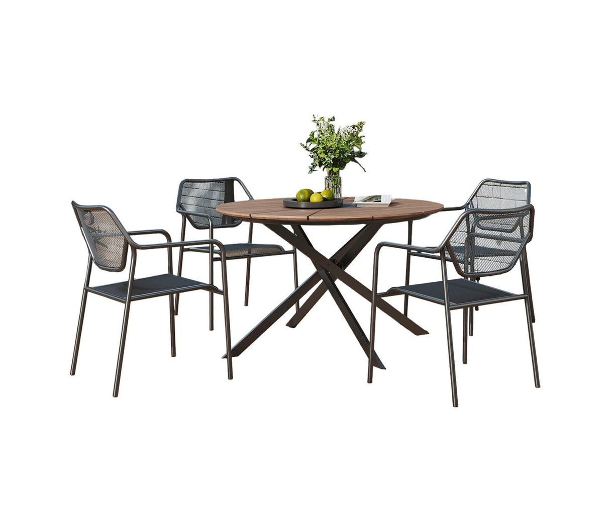 MWH Rondiero runder Gartentisch Set mit 4 Gartenstühlen