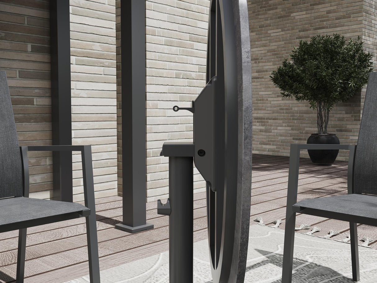 Detail zugeklappt MWH Flip 70 klappbarer Gartentisch rund