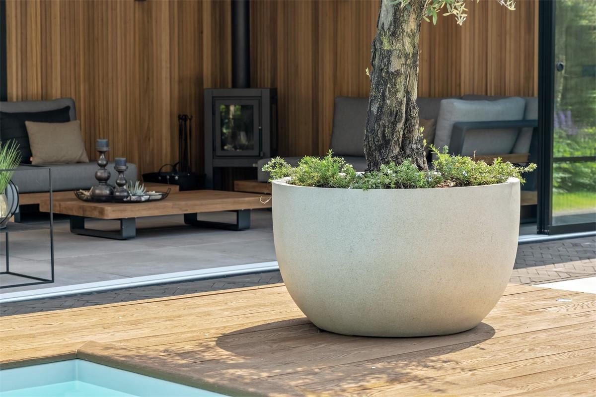 Luca Lifestyle Grigio New Egg Pot Low Pflanzentopf Antik Weiß 110x65 cm