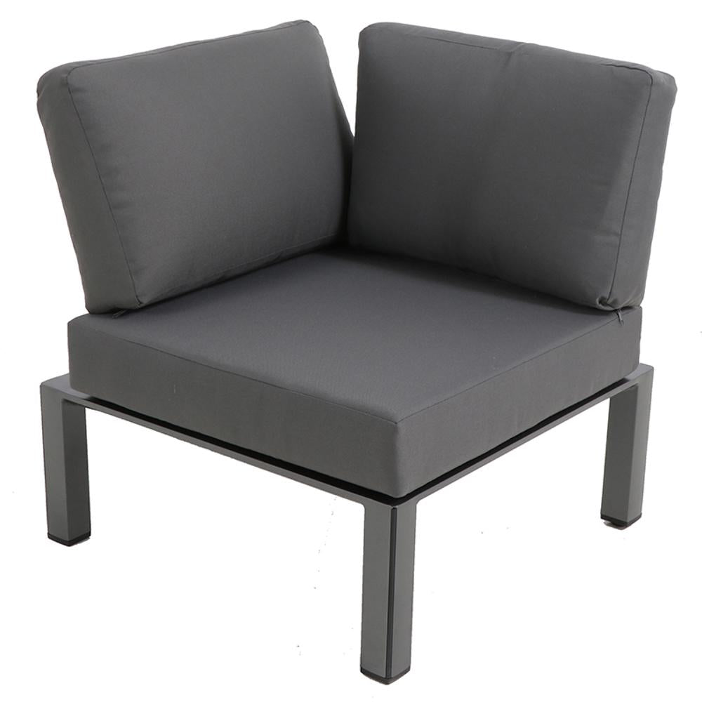 Reno Lounge-Set, Aluminium Ecklounge, Doppelsitz-Sofas, Teak Ablageflächen, Eckelement, Tisch, Teakholzplatte, Gartenmöbel, zeitlose Eleganz, höchster Komfort, Terrassenmöbel, Outdoor-Möbel