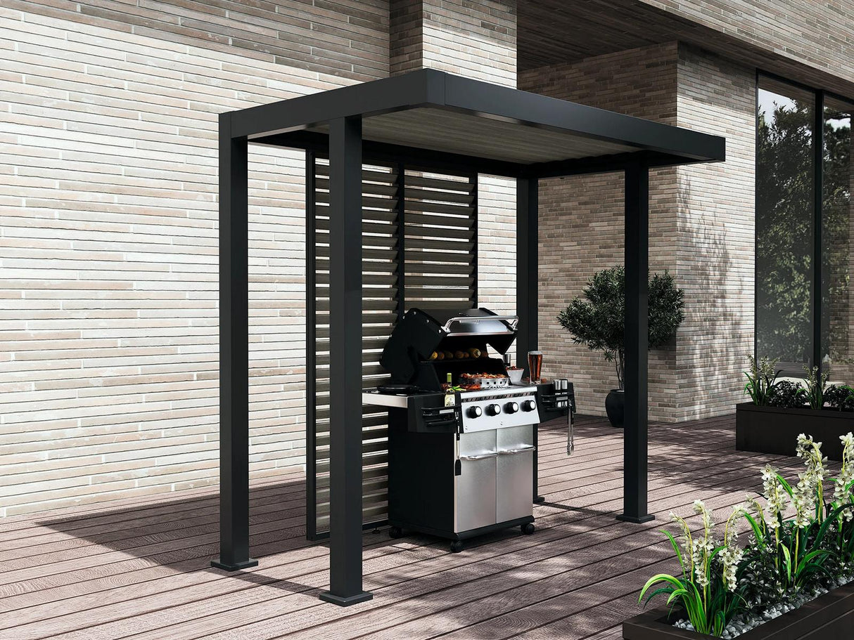 Seitenbild MWH Grillzebo Grill Pergola mit Lamellenwand