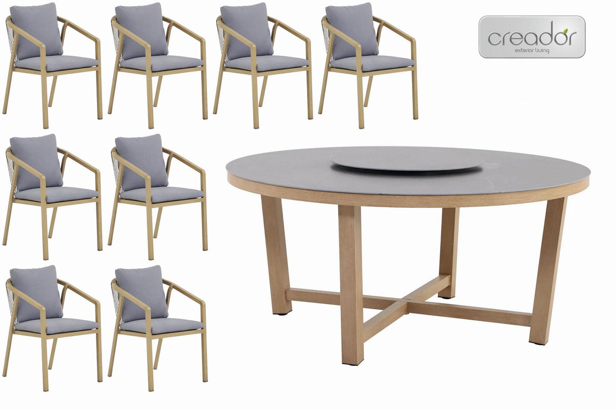 creador Kanto Esstisch-Set mit rundem Gartentisch und Drehpaltte