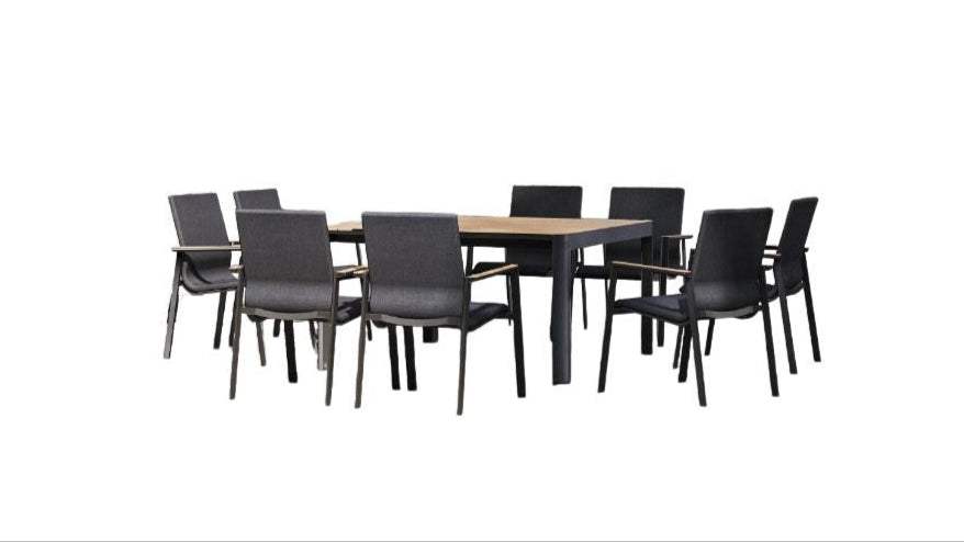 MWH Minto quadratischer Gartentisch Set 8 stapelbare Gartenstühlen