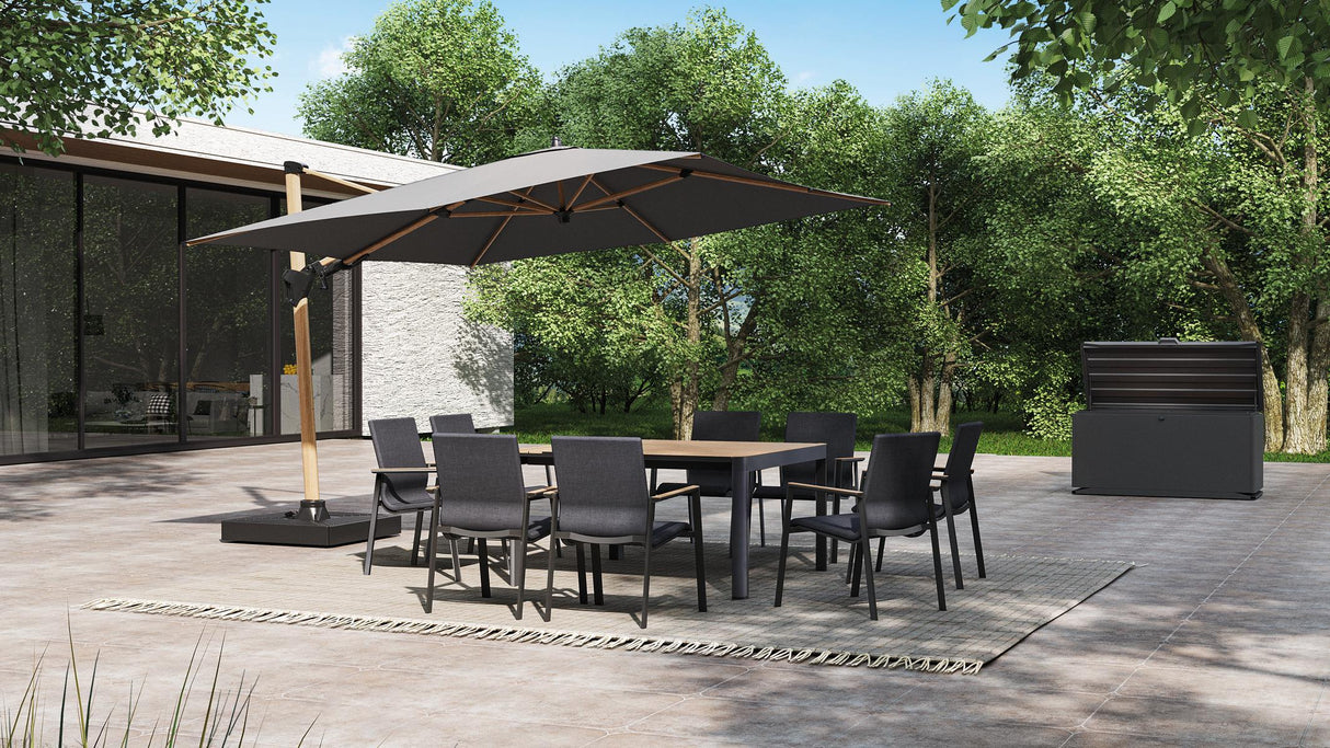 Ambientebild MWH Minto quadratischer Gartentisch Set 8 stapelbare Gartenstühlen