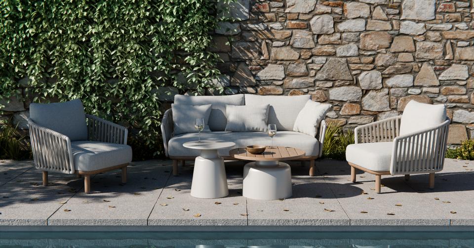 Ambientebild Royal Garden Vila Nova 2-Sitzer-Loungesofa Aluminium/Rope Sand mit Holzoptik