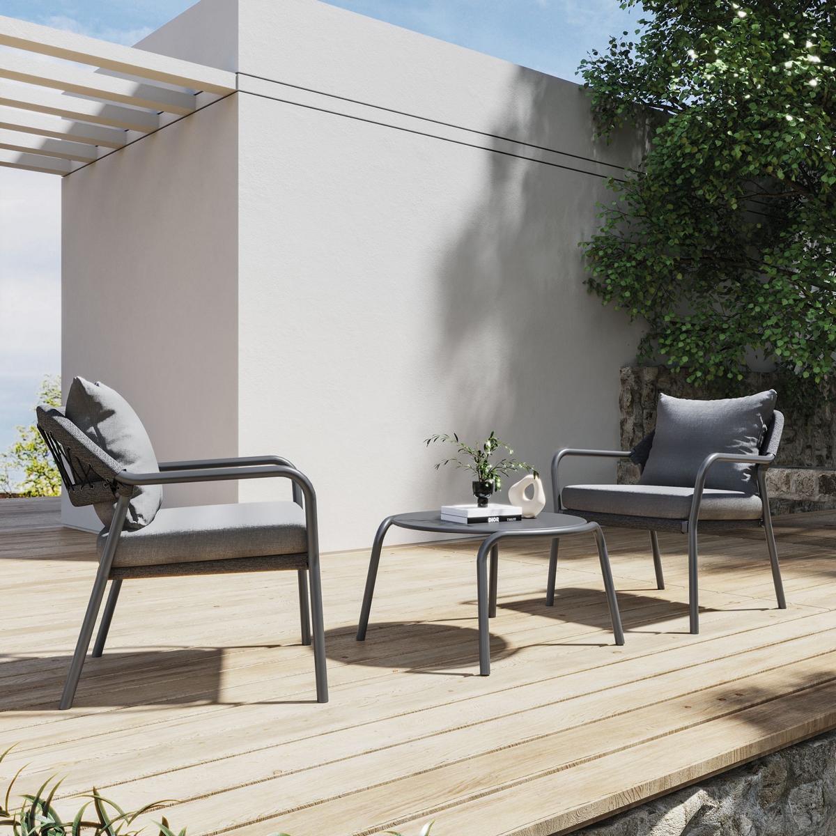 MWH Anderno Lounge-Set, Outdoor-Möbel, Aluminiumgestell, Gartenmöbel, Terrassenmöbel, Balkonmöbel, Eleganz im Freien, Wetterbeständig, Robust, Modernes Design, Stapelstuhlserie, Komfortabel, Investition in Langlebigkeit, Stilvolles Loungen, Entspannung im Garten