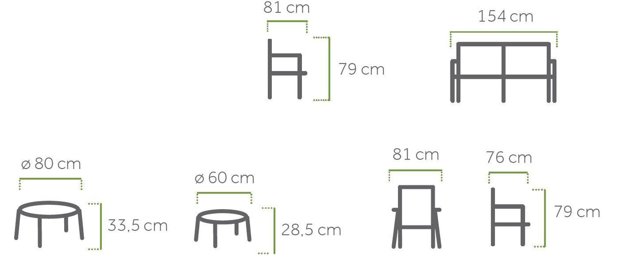 MWH Ropero Lounge-Set 5-tlg. Sofa-Set Aluminiumgestell maximale Belastung 240 kg wetterfest langlebig extra dicke Kissen erstklassiger Sitzkomfort zeitloses Design hochwertige Materialien Terrasse Garten Balkon Blickfang Stil Funktionalität Maße Sessel 2-Sitzer Sofa Tische Farbe Mat Grey Anthracite Tischplatte Fairstone