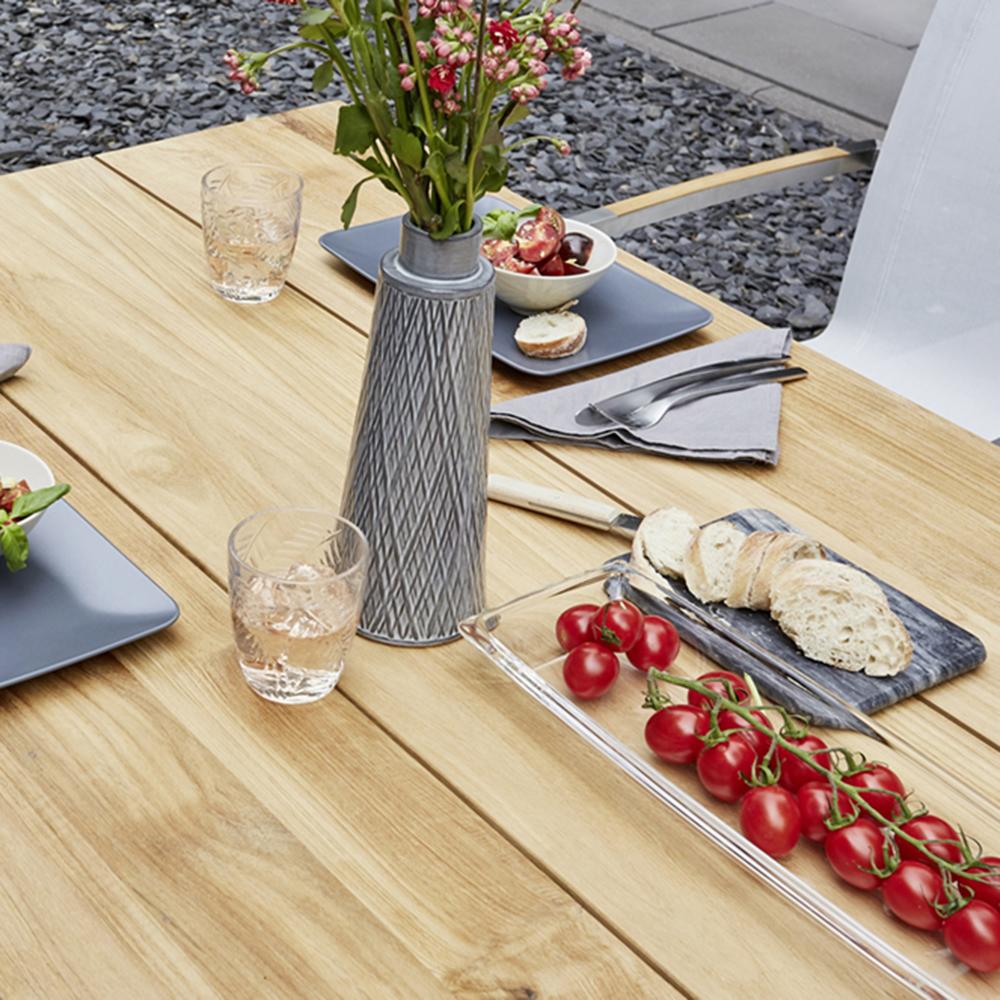 Detailbild Tischplatte Diamond Garden Salerno Gartentisch Teakholz Edelstahl 130×80 cm