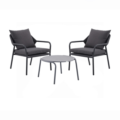 Anderno Balkonlounge Set, kleines Loungeset mit zwei Gartensesseln und einem Loungetisch.
