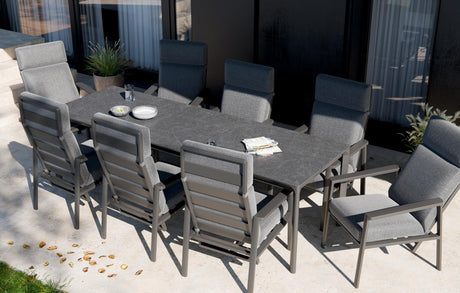 Dinin Table mit Royal Garden Focosa verstellbarer Gartensessel aus Aluminium mit Gasdruckfeder
