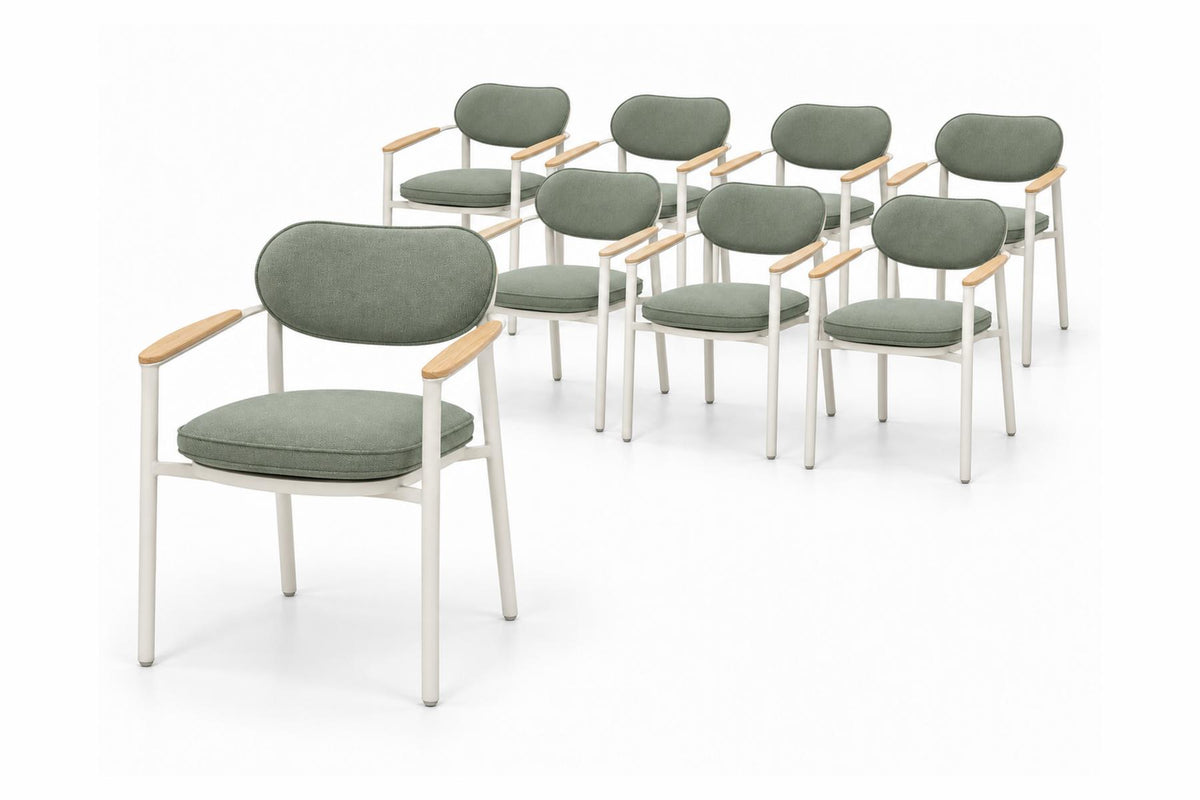 Royal Garden Kemo Gartenstuhl 8er Set mit Teak-Armlehnen