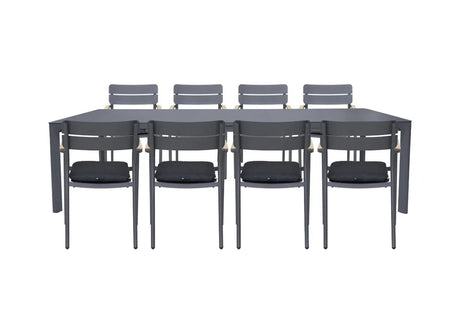 Royal Garden Nomad ausziehbarer Gartentisch-Set mit 8 stapelbaren Stühlen Anthrazit