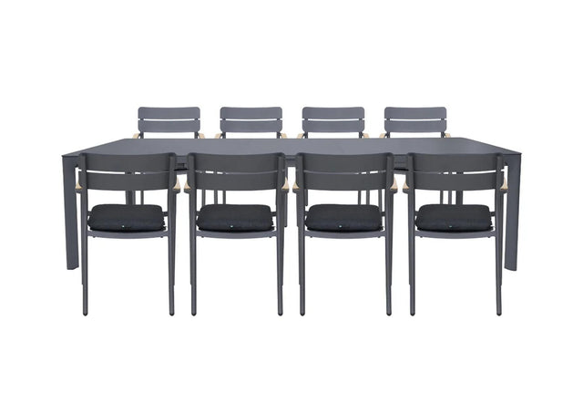 Royal Garden Nomad ausziehbarer Gartentisch-Set mit 8 stapelbaren Stühlen Anthrazit