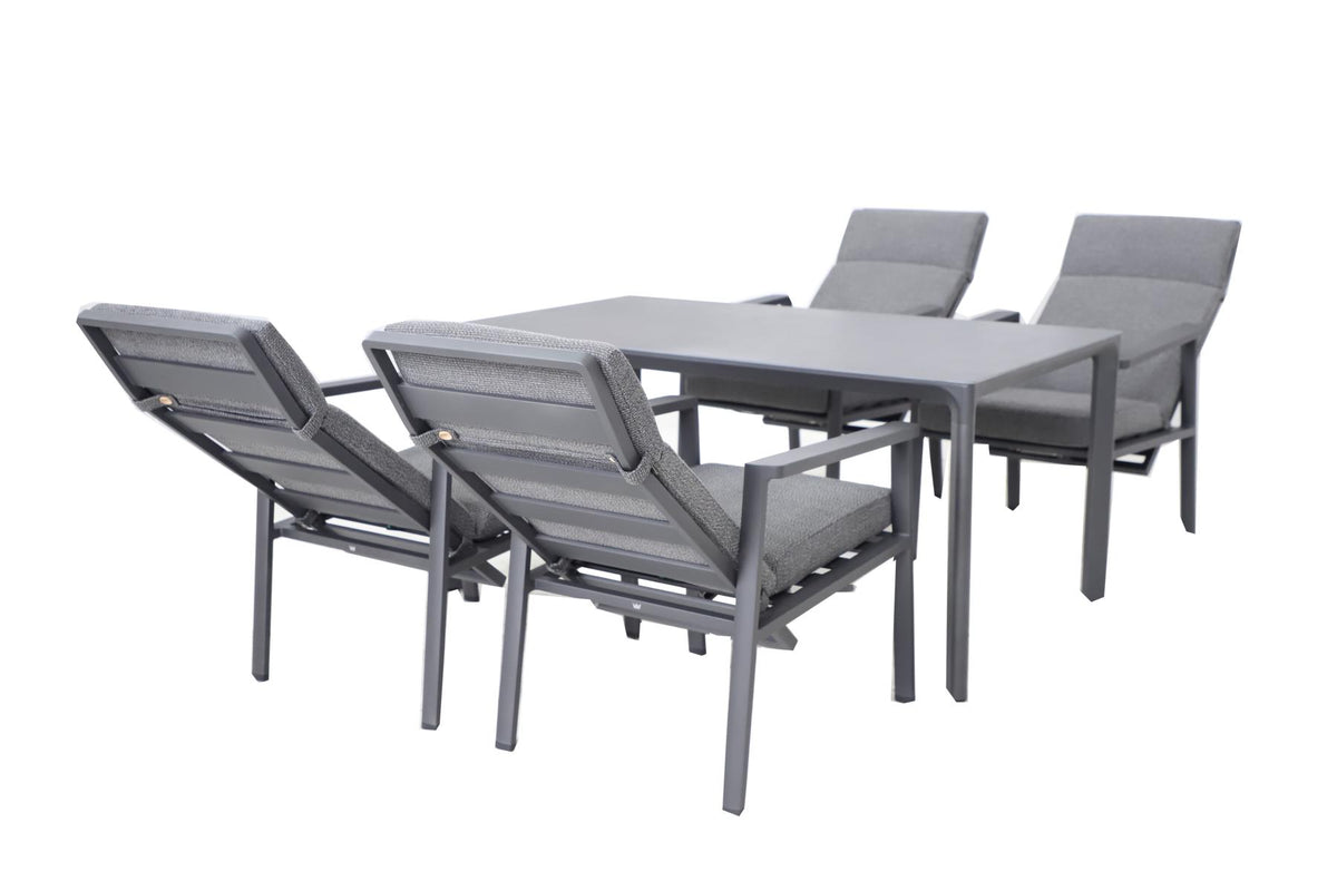 Royal Garden Focosa Nomad Gartentisch Set 4 Personen Anthrazit mit verstellter Rückenlehne