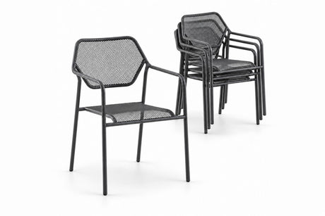 MWH Bruno Stapelstühle 4er Set Streckmetall Eisengrau