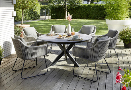 Ambientebild Diamond Garden Lyon runder Gartentisch Limestone 138 cm