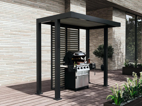 Seitenbild MWH Grillzebo Grill Pergola mit Lamellenwand