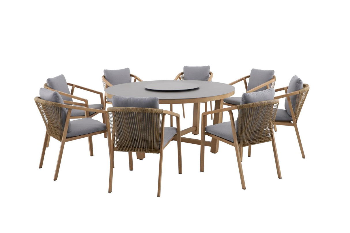 creador Kanto Esstisch-Set mit rundem Gartentisch und 8 Stapelsesseln