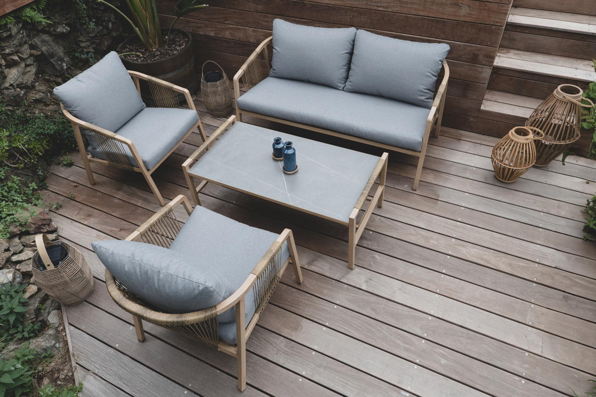 Draufsicht Zuordnung creador Kanto Gartenlounge-Set 4-teilig aus Aluminium mit Fairstone-Tisch