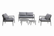 MWH Ropero Lounge-Set 5-tlg. Sofa-Set Aluminiumgestell maximale Belastung 240 kg wetterfest langlebig extra dicke Kissen erstklassiger Sitzkomfort zeitloses Design hochwertige Materialien Terrasse Garten Balkon Blickfang Stil Funktionalität Maße Sessel 2-Sitzer Sofa Tische Farbe Mat Grey Anthracite Tischplatte Fairstone