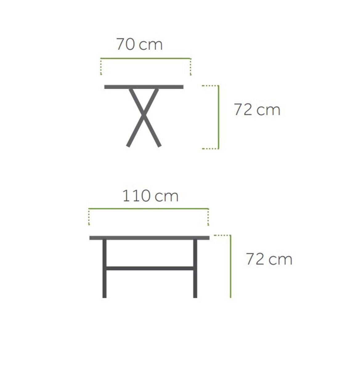 Maße Cafe Latte MWH 110x70 Klapptisch