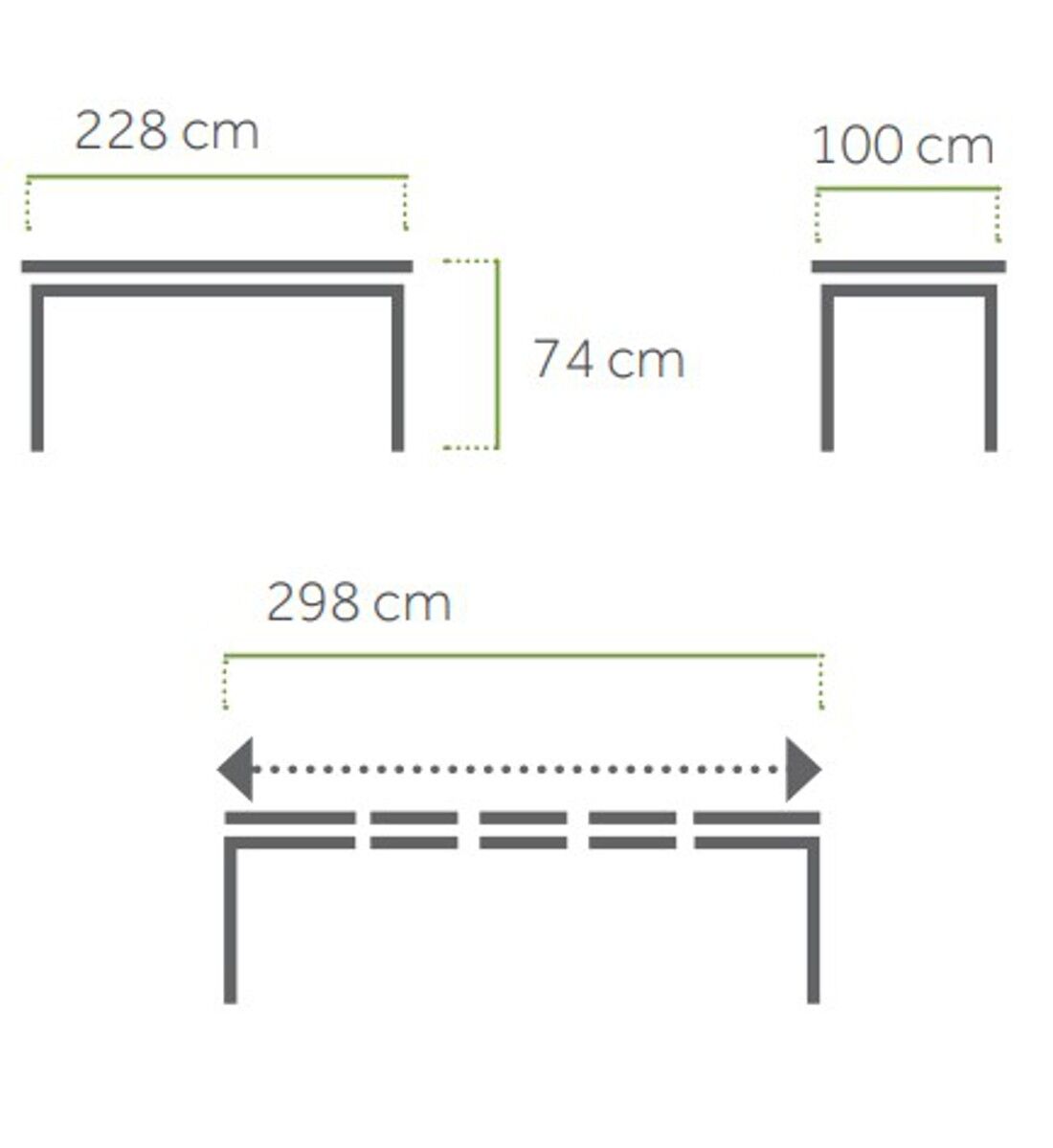 Maße MWH Alutapo Creatop Elite ausziehbarer Gartentisch