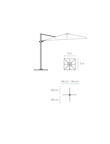 MWH Naxos Alu Hängeschirm 3x3 m Teak Optik Maße