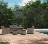 Lodrino Gartenmöbel, Geflechtmöbel-Set, Polyrattan, wetterbeständig, Outdoor-Polster, 3-Sitzer-Sofa, Sessel, Hocker, Tisch, entspannte Stunden im Freien