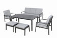 Low-Dining Set, Atlantico Lounge-Set, Gartenmöbel, Aluminium Ecklounge, Vielseitiges Outdoor-Set, Wetterfeste Polster, Bequemer Sitzkomfort, Lounge-Charakter, Entspannen im Garten, Geselliges Beisammensitzen, Praktische Wohnlichkeit, Armlehnen, Abnehmbare Bezüge, 3er Sofa, Lounge-Tisch, Hocker als Sitzgelegenheit, Stabiler Aluminiumrahmen, Pflegeleicht, Matt Grau, Wohlfühl-Oase, Stilvolles Dining, Optimal abgestimmte Sitz- und Tischhöhe, Max. Belastbarkeit 120 kg, 100% Polyester Polster