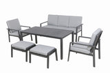 Low-Dining Set, Atlantico Lounge-Set, Gartenmöbel, Aluminium Ecklounge, Vielseitiges Outdoor-Set, Wetterfeste Polster, Bequemer Sitzkomfort, Lounge-Charakter, Entspannen im Garten, Geselliges Beisammensitzen, Praktische Wohnlichkeit, Armlehnen, Abnehmbare Bezüge, 3er Sofa, Lounge-Tisch, Hocker als Sitzgelegenheit, Stabiler Aluminiumrahmen, Pflegeleicht, Matt Grau, Wohlfühl-Oase, Stilvolles Dining, Optimal abgestimmte Sitz- und Tischhöhe, Max. Belastbarkeit 120 kg, 100% Polyester Polster
