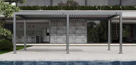 Ambientebild creador Lino Aluminium-Pergola 3×6 m mit pulverbeschichtetem Rahmen