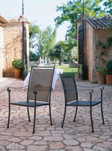 Hochlehner und normaler Royal Garden Excelsior stapelbarer Gartenstuhl aus Streckmetall